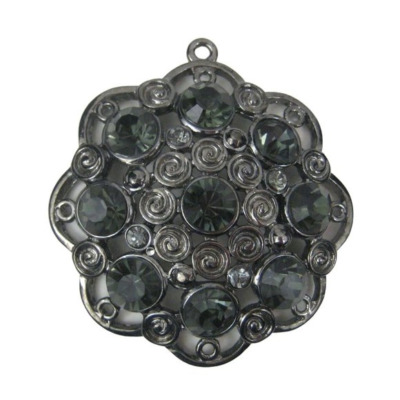 Swirl Pendant ONLY 1.9 Inch Gunmetal Gray Green Rhinestones Floral Jewelry - Picture 1 of 7